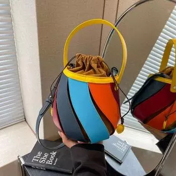 Уникальная сумка через плечо на одно плечо, новый дизайн, радужная контрастная геометрическая сумка-ведро в стиле пэчворк