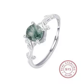 Уникальная текстура натурального камня, различные кольца с зеленым мхом и травой, агат Vouple для женщин, стерлинговое серебро, рождественский подарок, ювелирные изделия Resizable зелёный