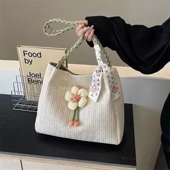 Уникальная тканая сумка-ведро, новинка 2024 года, дорожная сумка-тоут, женская большая вместительная сумка на одно плечо для отдыха, тканая сумка из травы