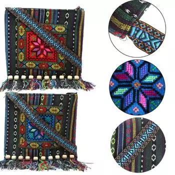 Уникальная винтажная этническая сумка на плечо с вышивкой в стиле бохо, хиппи, сумка-мессенджер с кисточками