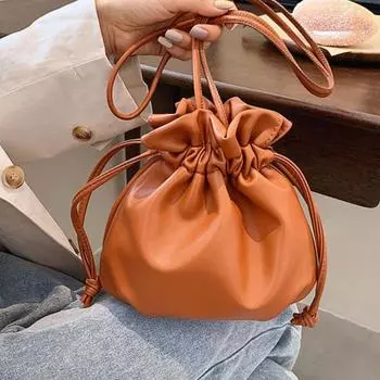 Уникальная женская сумка через плечо из однотонного шнура, универсальная сумка-ведро