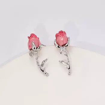 Уникально и романтично! Серьги «Розовые розы» с градиентным цветочным узором розовый