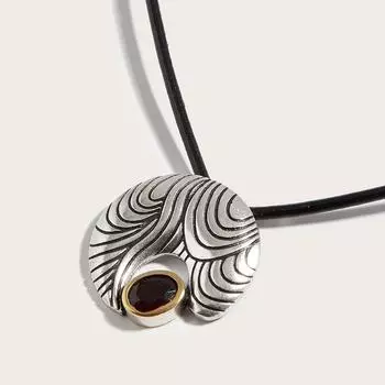 Уникальное дизайнерское ожерелье в шикарном стиле, серебряный кулон с натуральным гранатовым камнем, модные ювелирные изделия на день рождения и вечеринку, подарок унисекс M серебряный