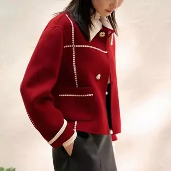 Уникальное и шикарное короткое красное пальто для женщин, осенне-зимняя мода высокого класса S красный