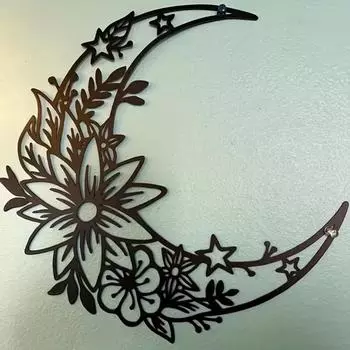 Уникальное искусство лунного металла в виде цветка: Богемный большой цветок Луна и звезда настенная вывеска для домашнего декора, праздника и креативных подарков чёрный