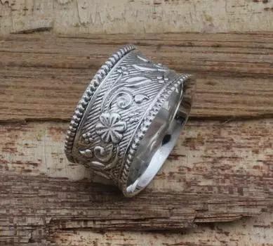 Уникальное кольцо-спиннер из твердого серебра 925 пробы, ювелирные изделия ручной работы, дизайнерское кольцо, кольцо для большого пальца, кольцо-спиннер 6