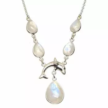 Уникальное колье ручной работы StarGems из натурального радужного лунного камня 17,5 дюймов A3229