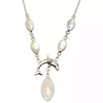 Уникальное колье ручной работы StarGems из натурального радужного лунного камня 17,5 дюймов A3237