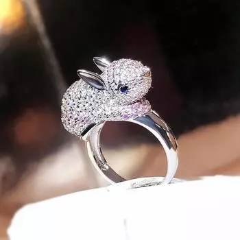 Уникальное креативное милое кольцо в форме кролика, женское кольцо, ювелирные изделия для вечеринки, подарок зодиака, помолвка, подарок на годовщину, регулируемое женское кольцо, подарок на годовщину Resizable белый