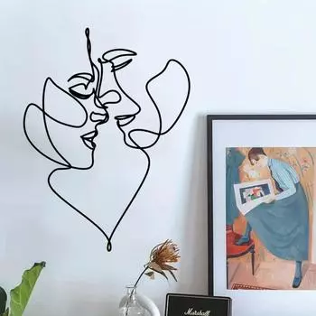 Уникальное настенное искусство в виде сердца из металлической проволоки (1шт). Два лица внутри. Идеальный подарок на день рождения, Рождество и для домашнего декора. чёрный