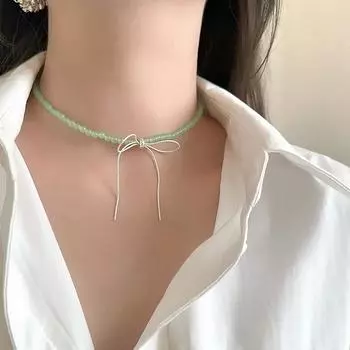 Уникальное нишевое ожерелье с бисером в виде банта, женская свежая и элегантная мода, индивидуальный темперамент, универсальная цепочка на шею, цепочка на ключицу