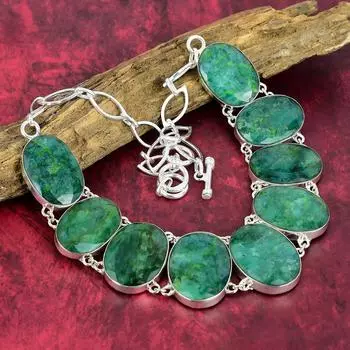 Уникальное ожерелье из замбийского изумруда, стерлинговое серебро 925 пробы, драгоценный камень, ювелирное ожерелье ручной работы, регулируемые ювелирные изделия-цепочки Adjustable with 18 inches зелёный