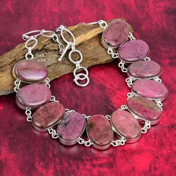 Уникальное ожерелье ручной работы с родонитом, ювелирные изделия из драгоценных камней, стерлинговое серебро 925 пробы, регулируемая цепочка, ювелирные изделия, подарок для женщин Adjustable with 18 inches розовый