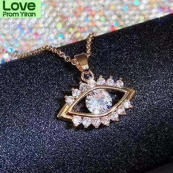 Уникальное ожерелье с подвеской в форме глаза и ярким кубическим цирконием, изысканные женские ювелирные изделия, индивидуальные аксессуары 45cm