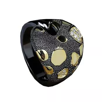 Уникальное полое кольцо с преувеличенным геометрическим рисунком, черное золото, двухцветное кольцо с цирконом, элегантное женское ювелирное изделие из черного золота, вечернее кольцо 6 чёрный