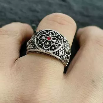 Уникальное тайское кольцо с инкрустацией цирконием в стиле тяжелой промышленности с открытым узором one size(US size 6-13)