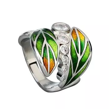 Уникальное женское кольцо с зеленым листом, изысканное эмалированное кольцо ручной работы, женские ювелирные изделия, кольцо с цирконом, изысканные ювелирные изделия 6