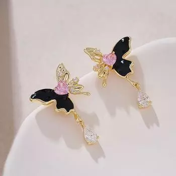 Уникальные асимметричные серьги-бабочки, нишевые серьги чёрный