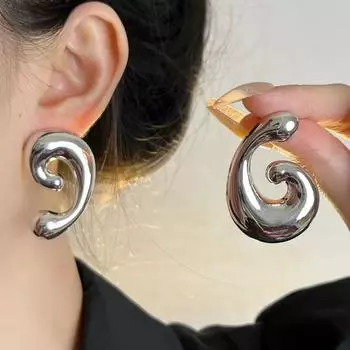 Уникальные асимметричные серьги в форме буквы C, серьги-гвоздики в стиле «Темперамент», металлические серьги для повседневной носки серебряный