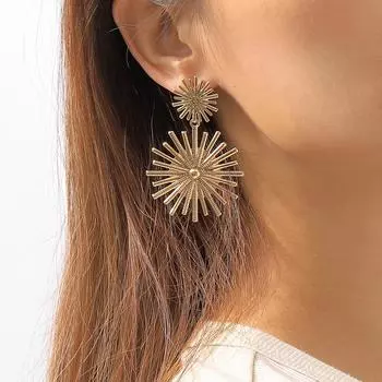 Уникальные геометрические металлические серьги с рисунком подсолнуха для вечеринки золотой