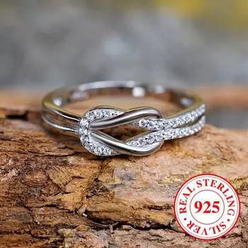 Уникальные кольца из стерлингового серебра 925 пробы с узлом для женщин, вечные свадебные украшения, элегантные повседневные аксессуары 5 серебряный