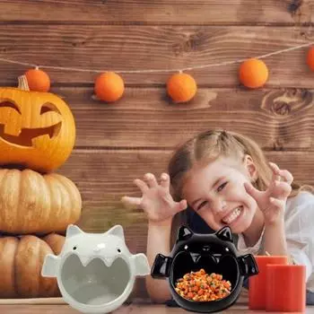 Уникальные конфетницы на Хэллоуин, симпатичные керамические тарелки, забавные летучие мыши, подсвечники для рабочего стола белый