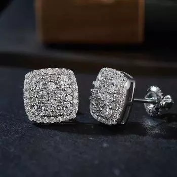 Уникальные квадратные круглые геометрические серьги-гвоздики из стерлингового серебра 925 пробы с муассанитом белый