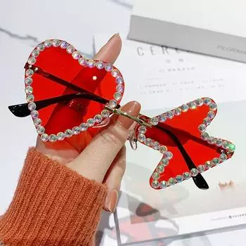 Уникальные нестандартные солнцезащитные очки в стиле хип-хоп, женские солнцезащитные очки в форме сердца со стразами, модные блестящие бриллиантовые оттенки для женщин, UV400 2023 синий