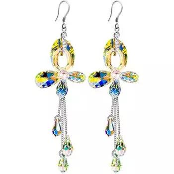 Уникальные ослепительные серьги-бабочки ручной работы из стерлингового серебра 925 пробы с австрийскими кристаллами Aurora, длинные висячие серьги в стиле бохо с кисточками A pair of earrings