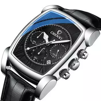 Уникальные прямоугольные наручные часы для мужчин, хронограф из натуральной кожи, повседневные, антикварные, деловые, мужские наручные часы, водонепроницаемые, автоматическая дата, час