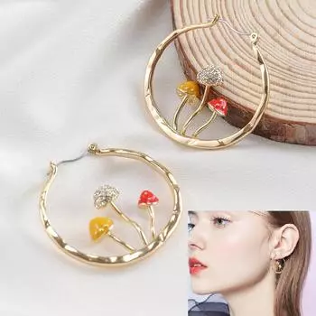 Уникальные серьги для женщин, милые три грибных обруча, милые серьги золотого цвета, модные ювелирные аксессуары