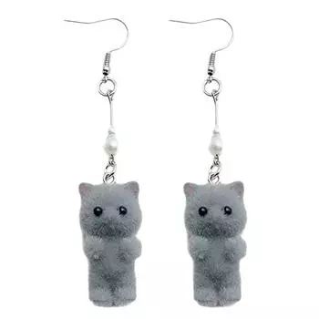 Уникальные серьги-флокированные животные, серьги в форме мультяшной кошки, украшение, аксессуар для женщин и девушек, стильные аксессуары для вечеринок серый