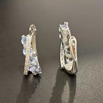 Уникальные серьги-клипсы в форме буквы X из танзанита для женщин с белым кубическим цирконием, модные ювелирные изделия на заказ серебряный