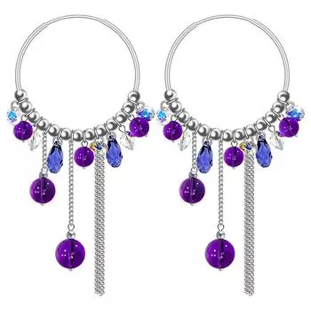 Уникальные серьги-кольца ручной работы из стерлингового серебра 925 пробы в стиле бохо с фиолетовым аметистом и комбинацией нескольких драгоценных камней фиолетовый