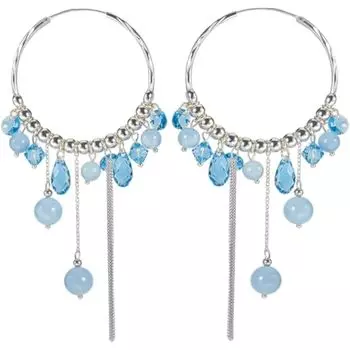 Уникальные серьги-кольца ручной работы из стерлингового серебра 925 пробы в стиле бохо с подвесками и несколькими драгоценными камнями A pair of blue earrings