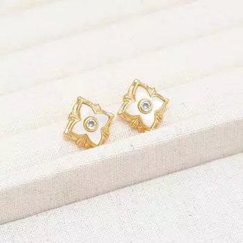 Уникальные серьги-ромбы из перламутра класса люкс, модные серьги для женщин со сладким темпераментом 18K золотой