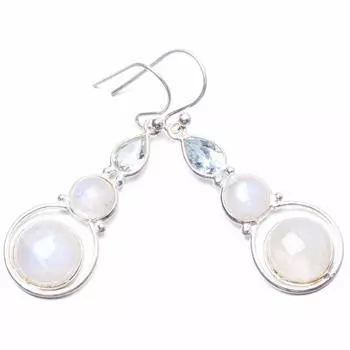 Уникальные серьги ручной работы StarGems из стерлингового серебра 925 пробы с натуральным радужным лунным камнем 1,75 дюйма Y3660