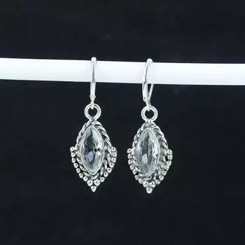 Уникальные серьги с драгоценными камнями из белого топаза, серьги из стерлингового серебра 925 пробы, серьги-подвески ручной работы в стиле бохо из серебра, подарок на помолвку 1.77 белый