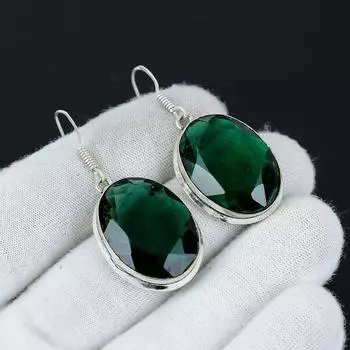 Уникальные серьги с зеленым турмалином, серьги из стерлингового серебра 925 пробы, серьги-подвески из серебра ручной работы в стиле бохо, подарки на День благодарения 1.96 зелёный