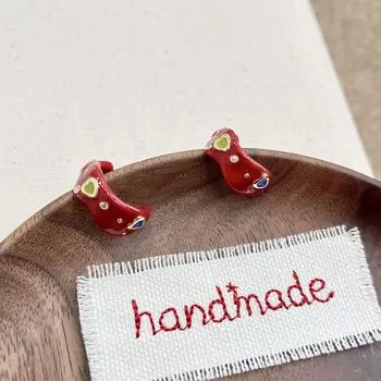 Уникальные серьги-сердечки с капельной глазурью для женщин - осенне-зимний французский ретро-стиль, легкая роскошь, первоклассный дизайн Double-sided oil drip earrings красный