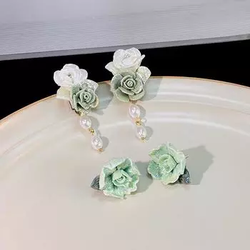 Уникальные светло-зеленые серьги-кисточки с цветочным узором в стиле ретро-барокко для женщин