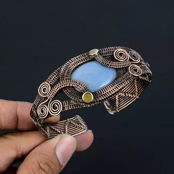 Уникальные ювелирные изделия с драгоценными камнями Owyhee Opal из чистой медной проволоки, обернутые манжетой/браслетом ручной работы Adjustable синий