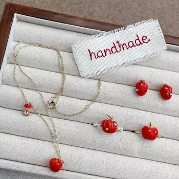 Уникальные ювелирные изделия в виде надкушенного яблока: Забавные и милые серьги, ожерелья и кольца с нишевым дизайном RR633 Apple Rhinestone Pearl Ring