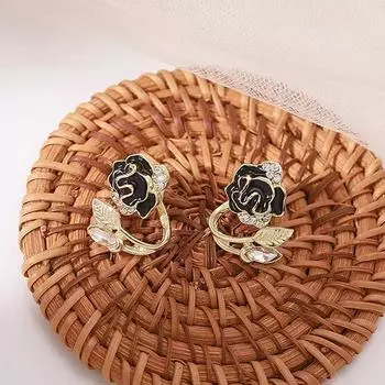 Уникальные винтажные элегантные серьги в форме цветка черной камелии