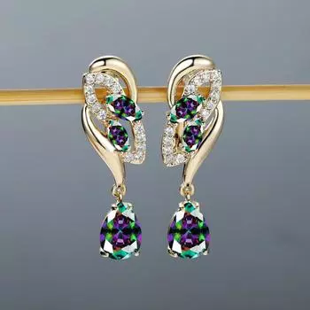 Уникальные висячие серьги золотого цвета в форме капли воды в форме радуги с камнем, многоцветные серьги в форме маркизы, подарок на годовщину разноцветный