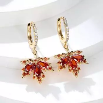Уникальные висячие серьги золотого и красного цвета с листьями, женские серьги в подарок для банкета и вечеринки красный