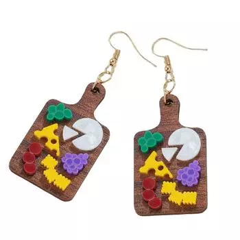 Уникальные забавные дизайны Фруктовая пицца Сыр Печенье Серьги-гвоздики Модное украшение для повседневной носки и вечеринок
