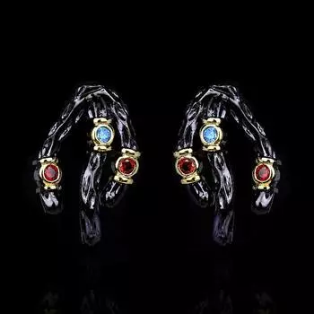 Уникальные женские серьги, серьги нестандартной формы с изображением дерева, серьги с цветным цирконием, черные ювелирные изделия, женские украшения для вечеринок 1.7CM чёрный