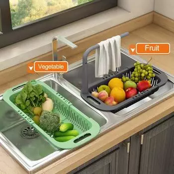 Уникальный эластичный съемный стержень для мытья фруктов, выдвижная полка для раковины, корзина для мытья овощей, кухонный гаджет, выдвижная полка для раковины серый
