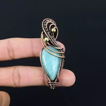 Уникальный амазонитовый драгоценный камень, подвеска ручной работы из чистой медной проволоки, обернутая ювелирными изделиями 2.76 inches синий